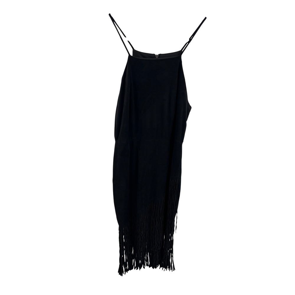 ALEXIA ADMOR Black Fringe Spaghetti Strap Mini Dress Size S